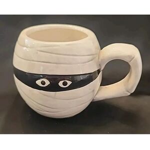 Mummy Coffee Mug White  Black Figural Hand Painted Halloween Monster  20oz